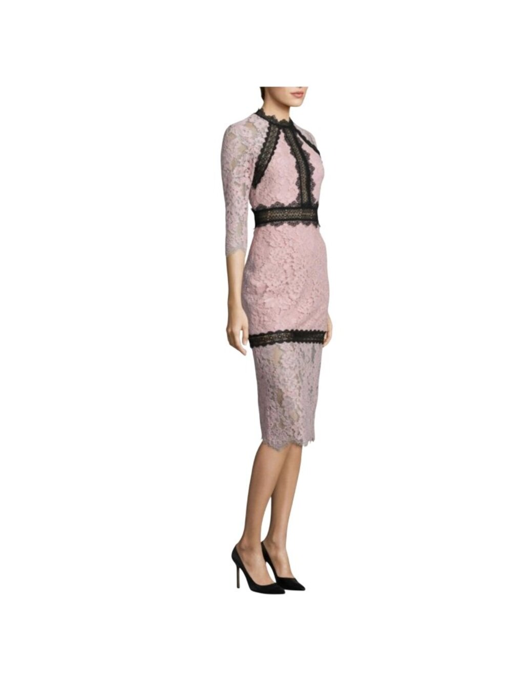 Alexis Light PInk Black Marisa Guipure And Corded Lace Midi Dress S